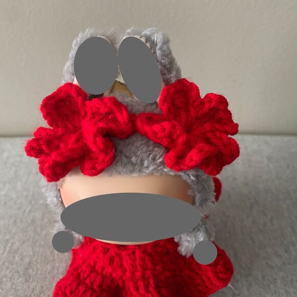 Handmade Crochet Red Floral Outfit for 17cm Plush Doll 2-Piece Set - Picture 5 of 7